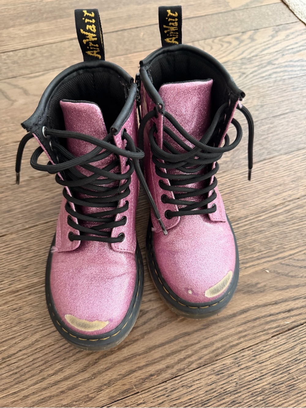 Dr. Martens Kids Pink Glitter Lace-Up Combat Boots